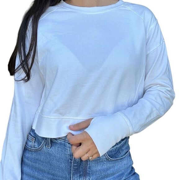 New Sweaty Betty White Long Sleeve Cropped Sweatshirt Top Size 6 Recycled Poly - Picture 2 of 10